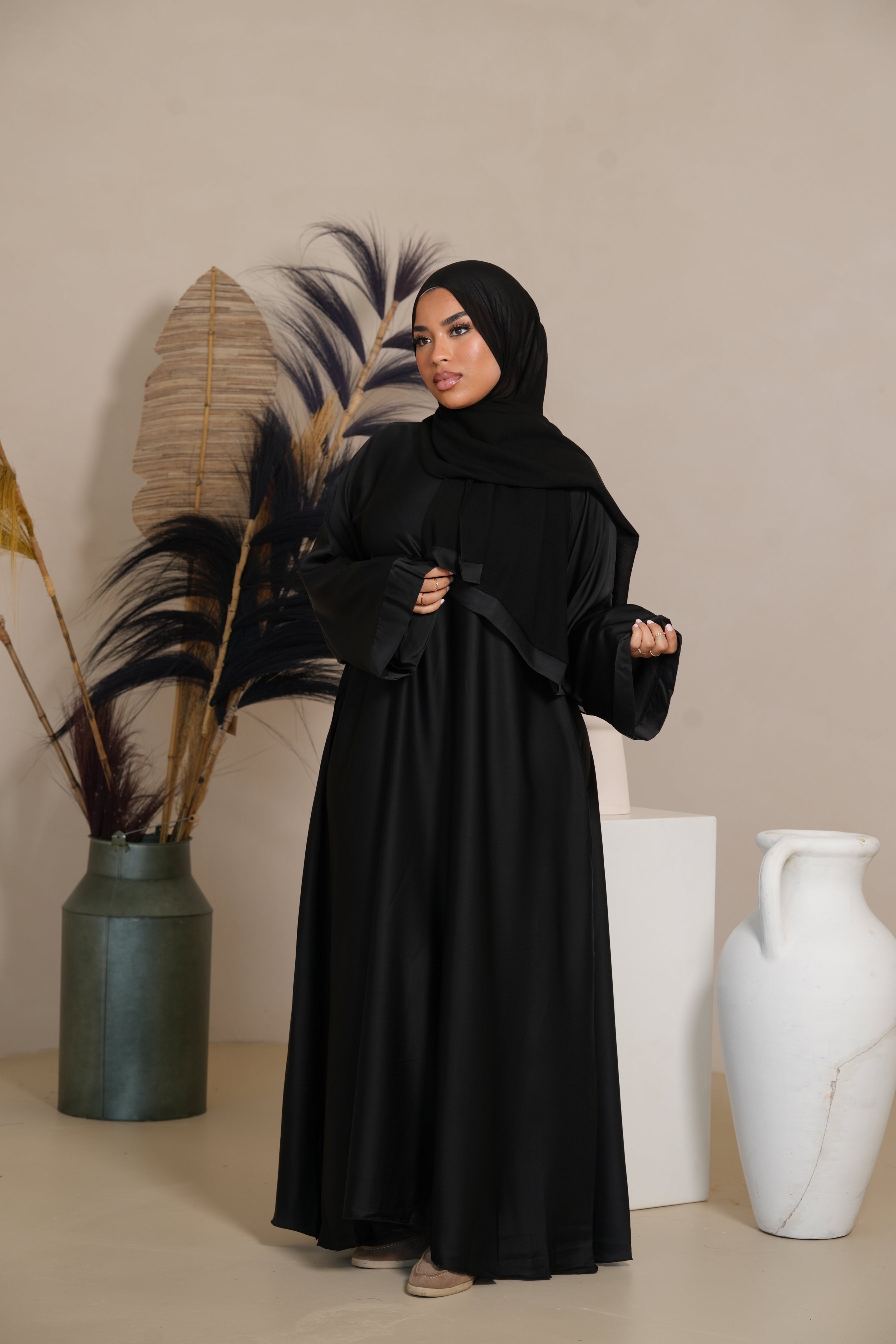DXB Satin Abaya - black