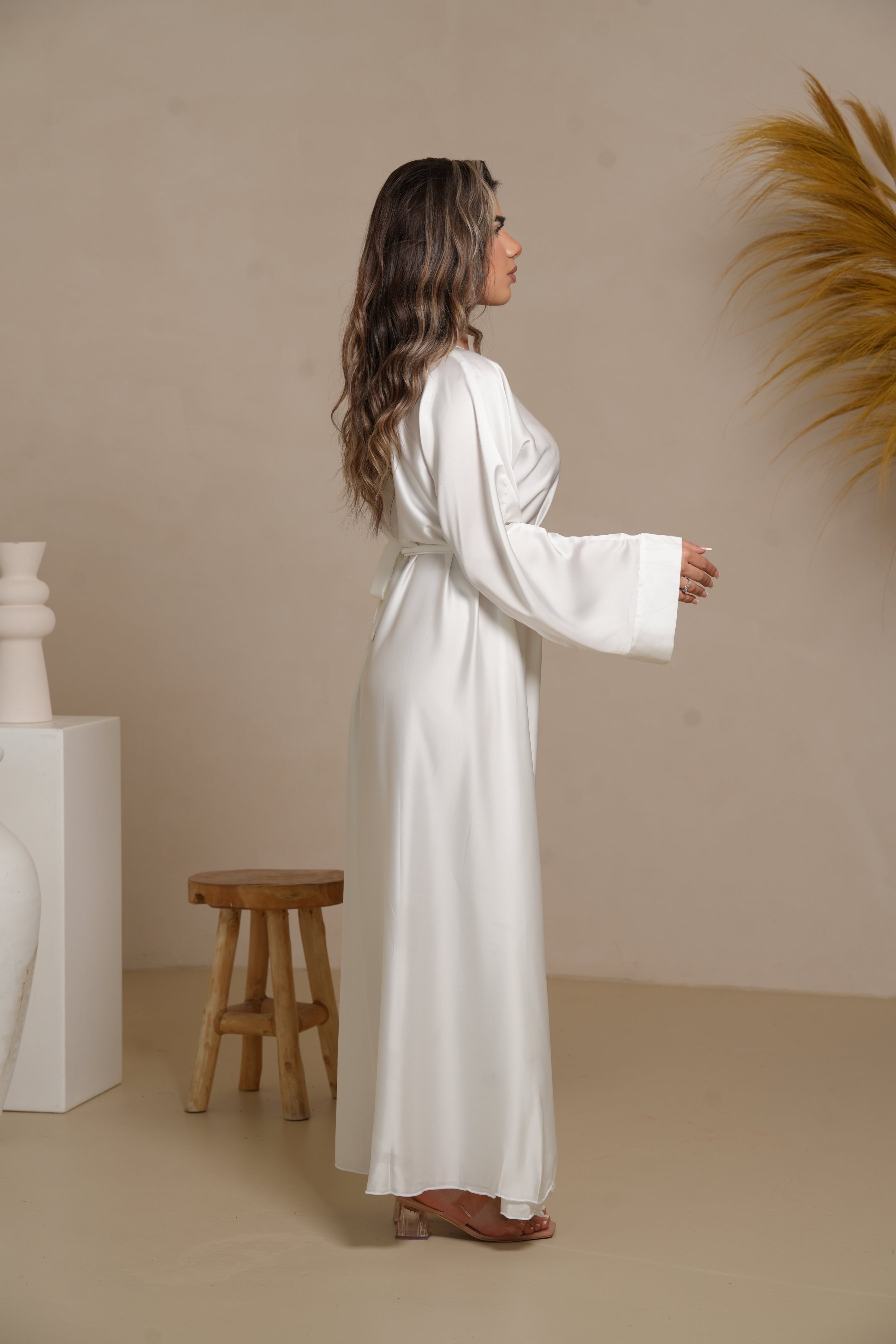 DXB Satin Abaya - white