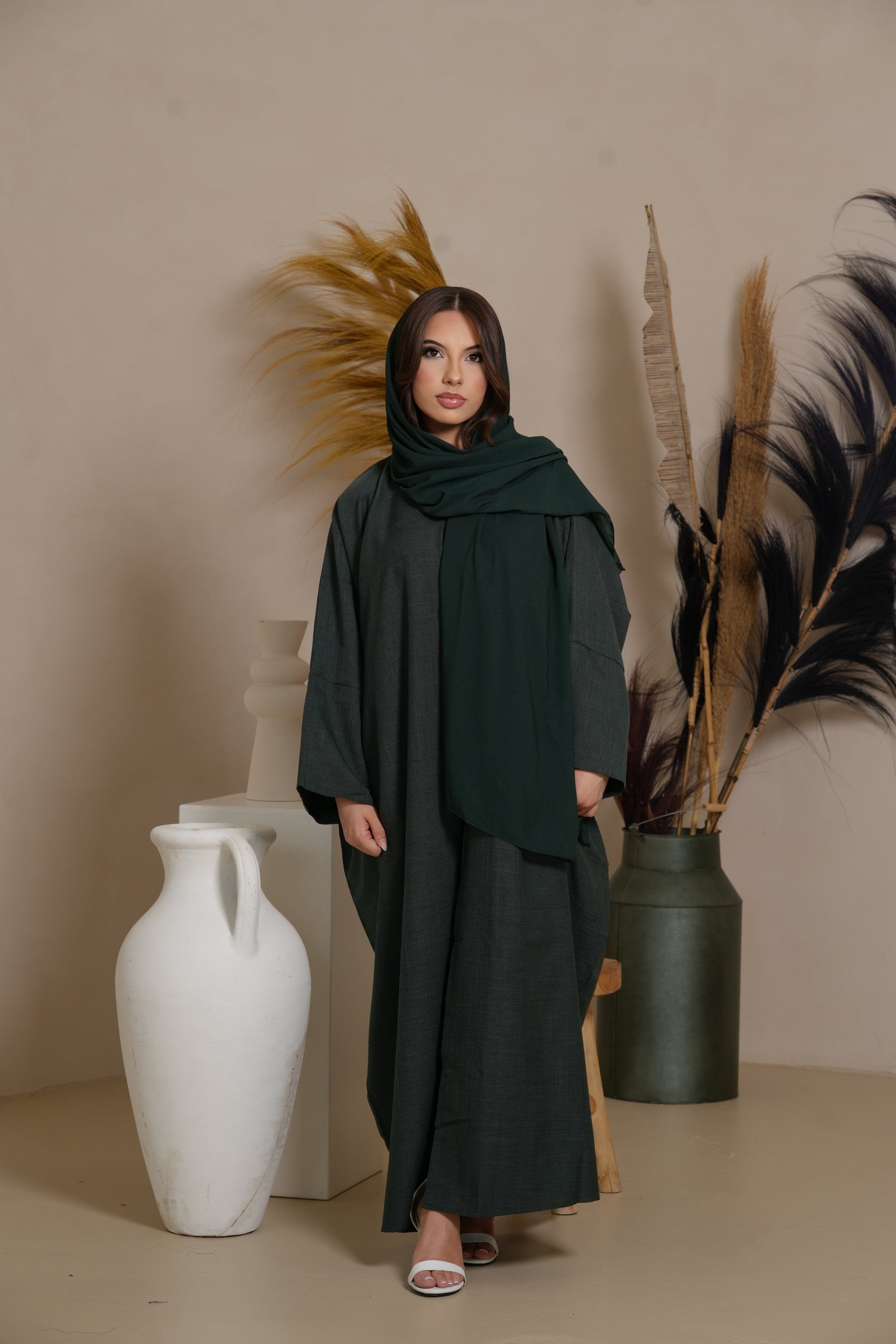 Oversized Linen Abaya - Dark Green
