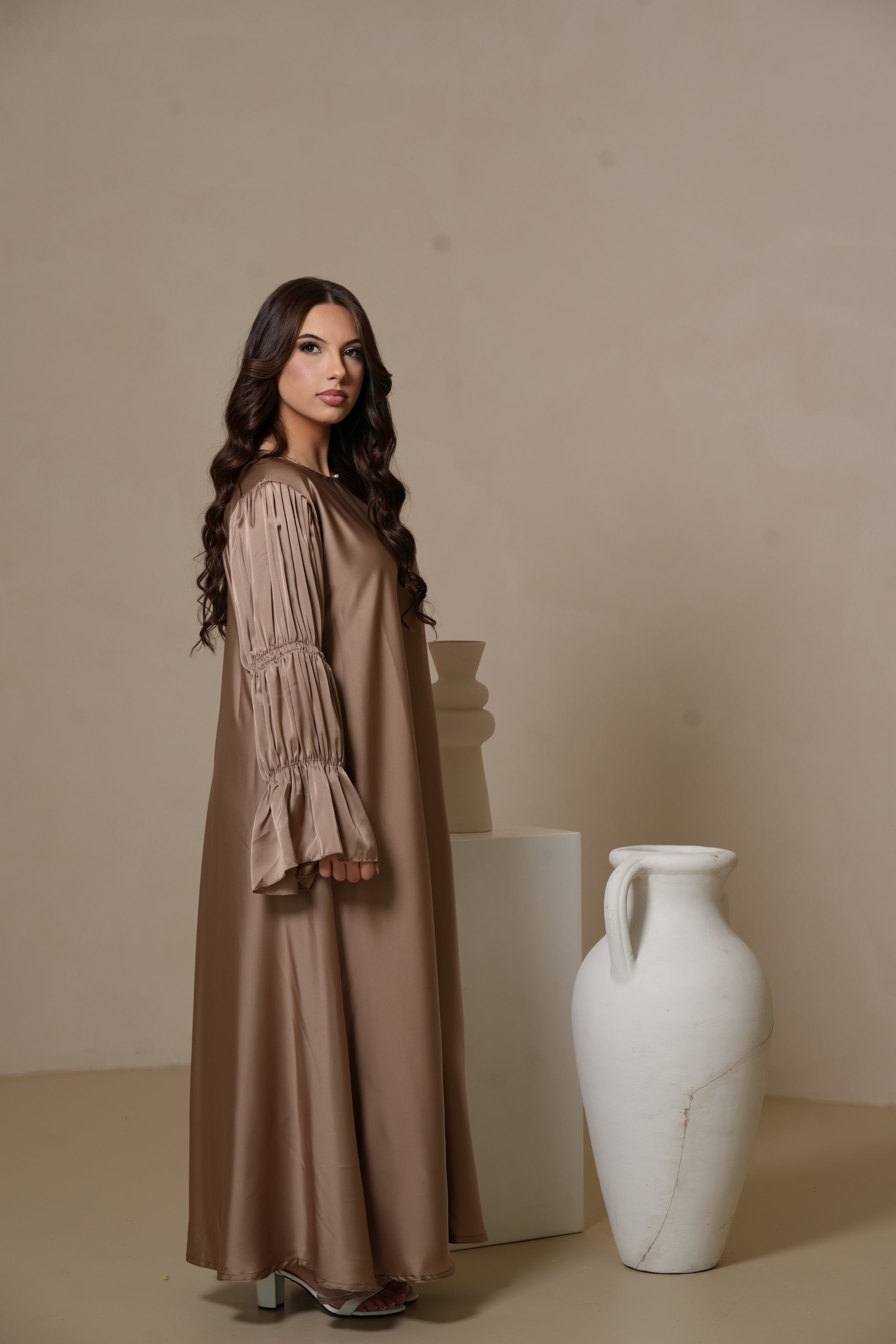 DXB Satin Abaya Rings - beige