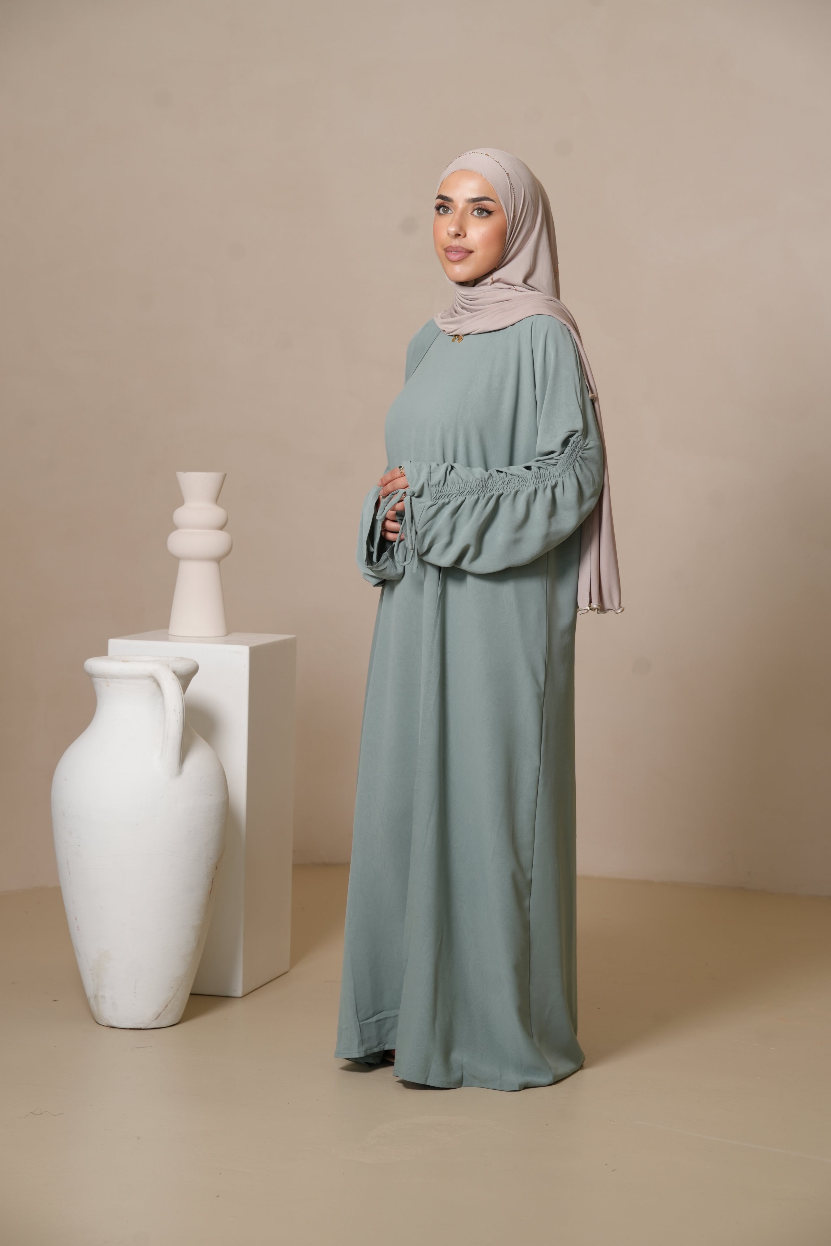 Cord Arm Abaya - Mint