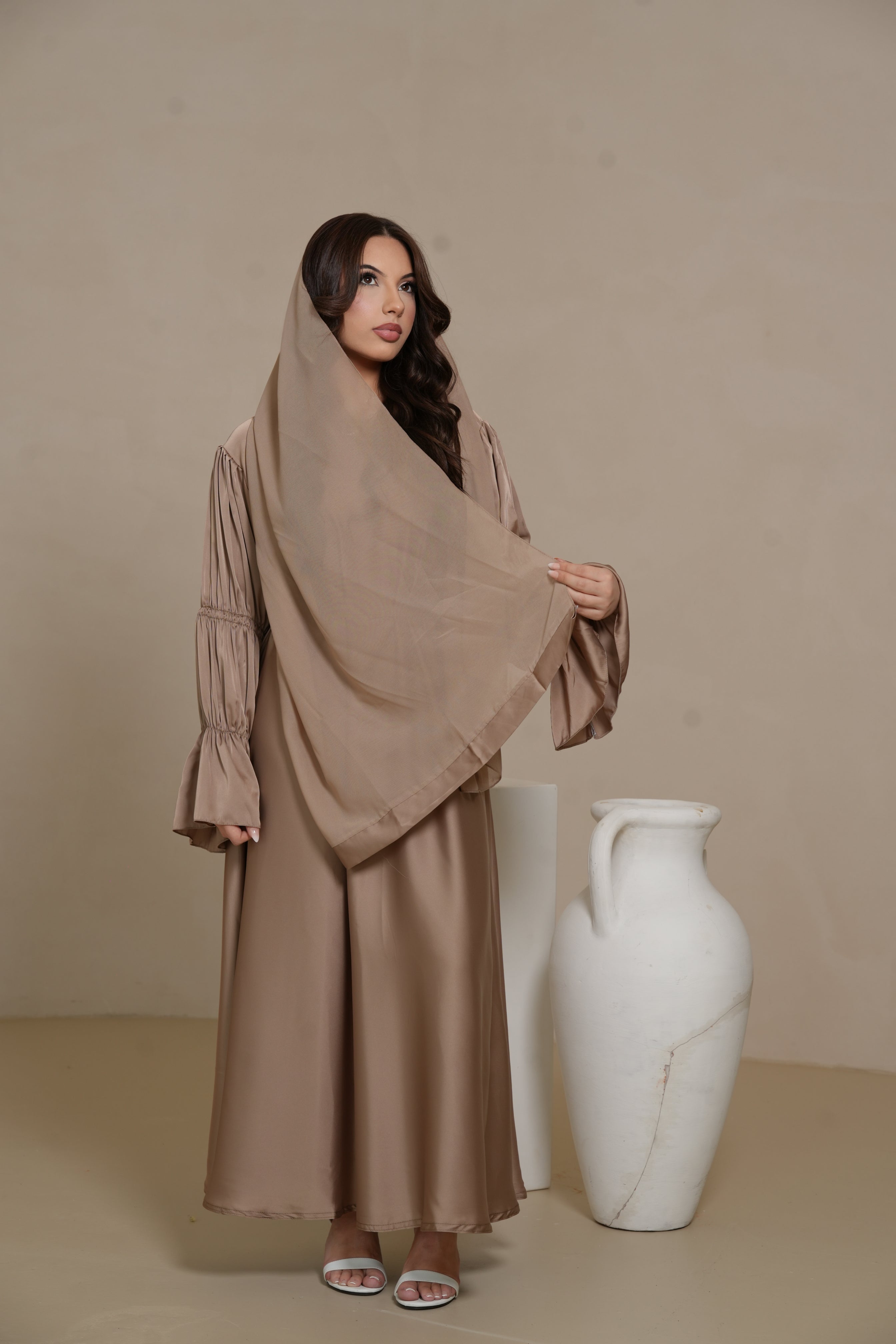 DXB Satin Abaya Rings - beige