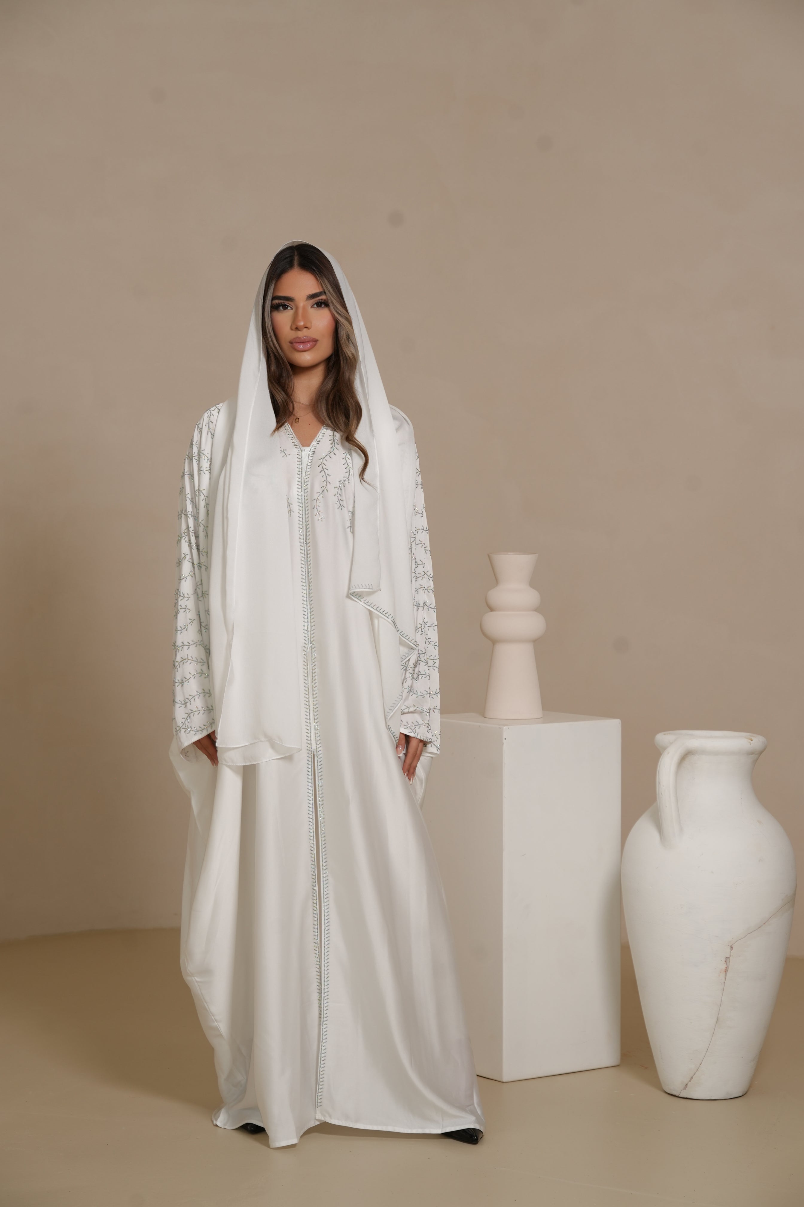 DXB Glitter Abaya - white