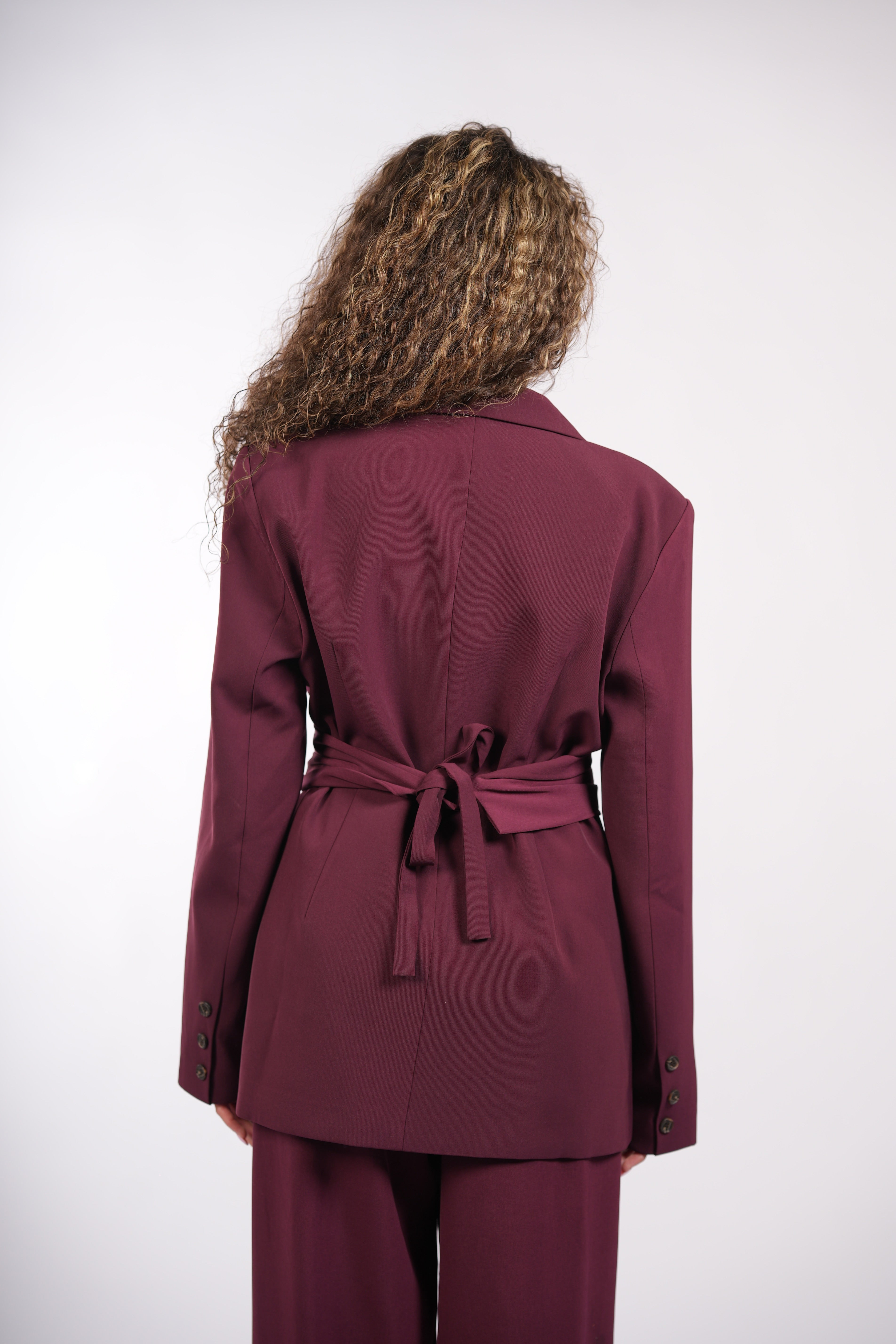 the noble belted blazer - burgundy