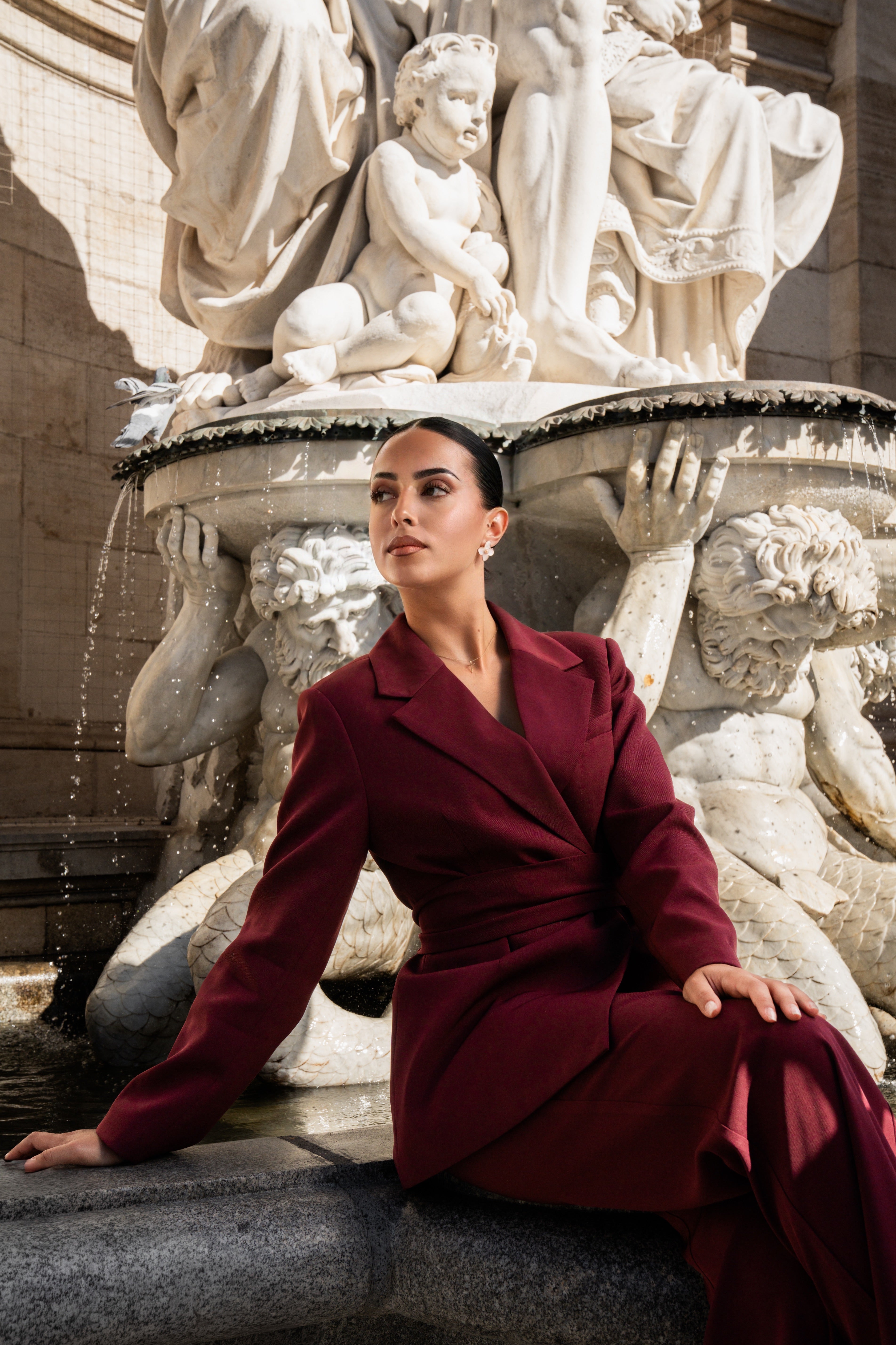 the noble belted blazer - burgundy