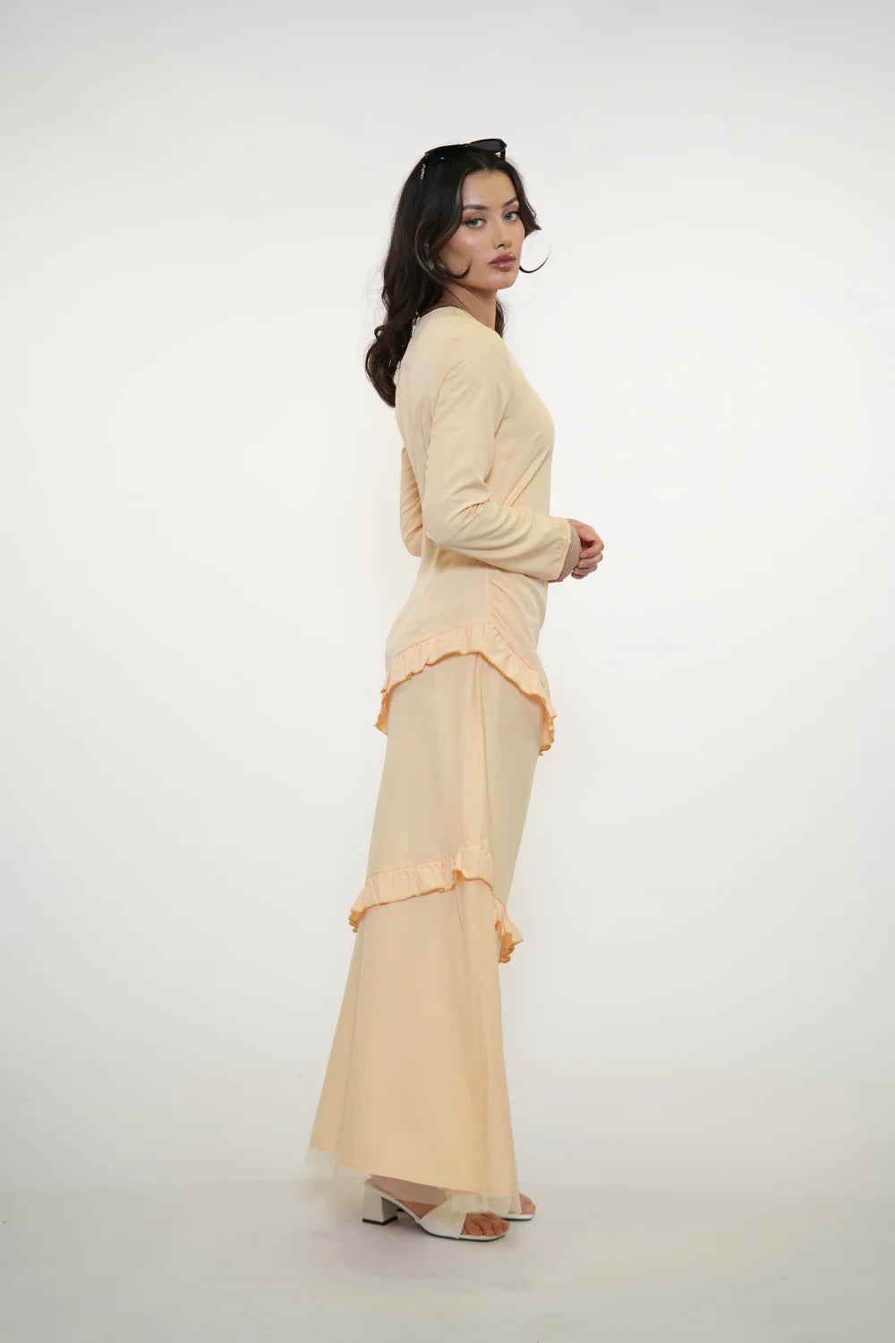 ROMANCE RUFFLE DRESS - APRICOT