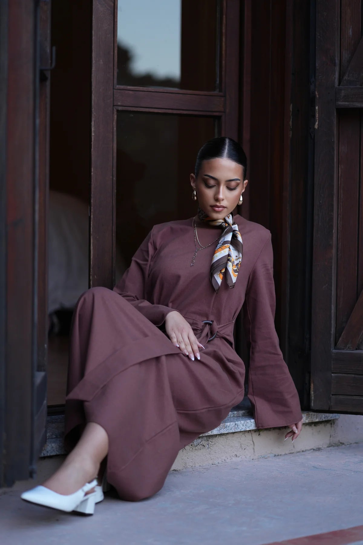 AMALFI LINEN DRESS - BROWN