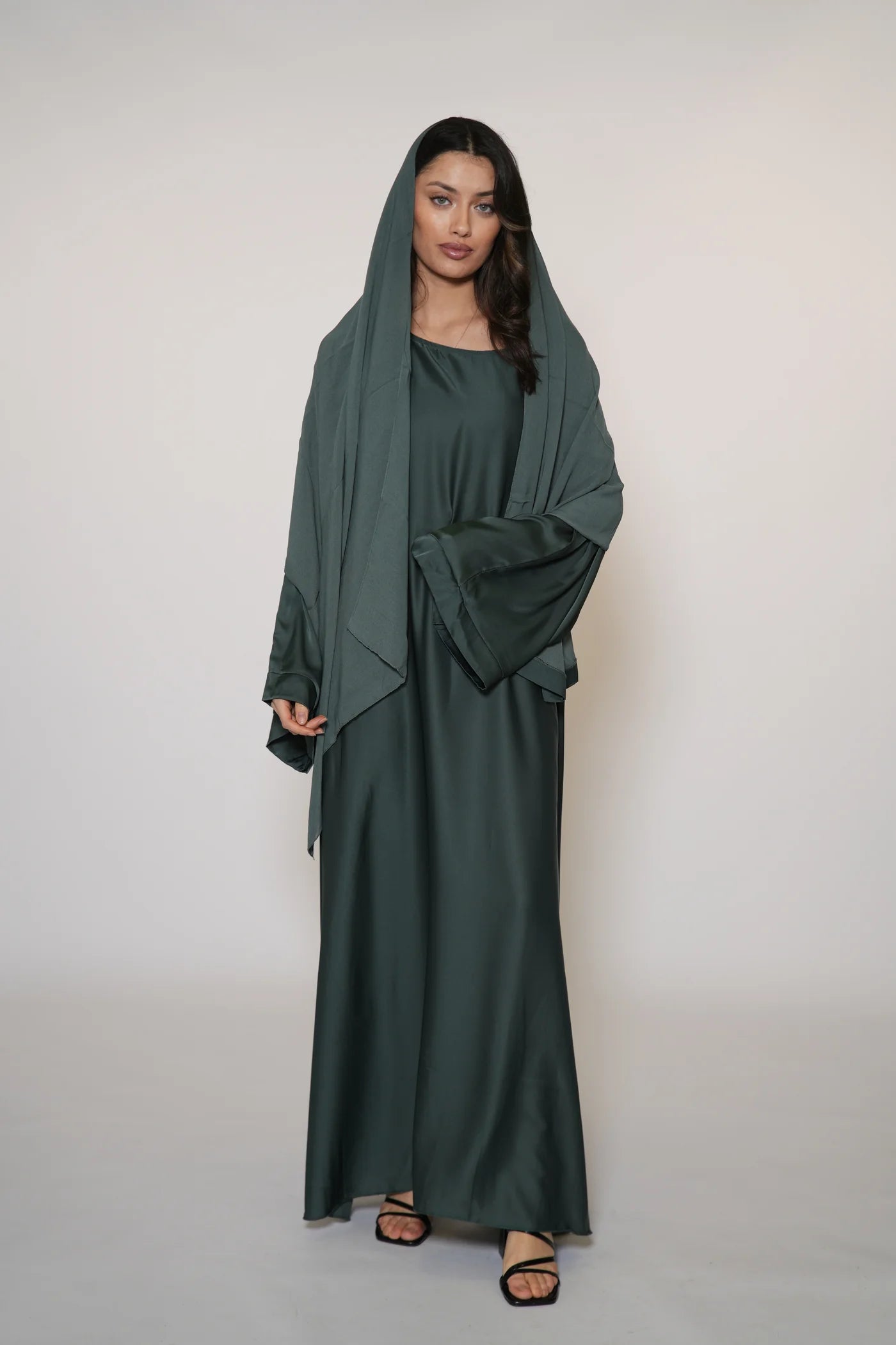 DXB Satin Abaya - royal green