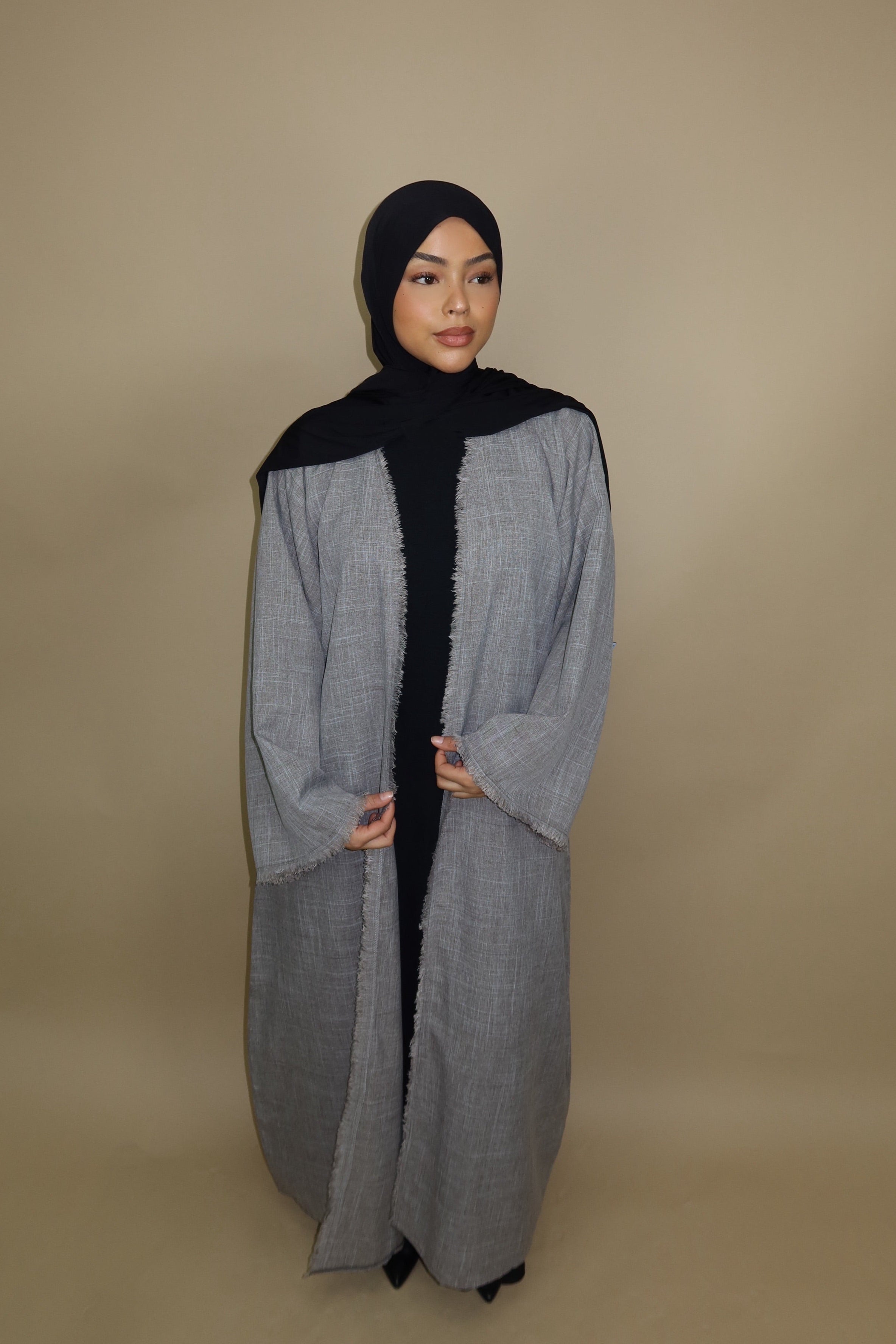 Fringles Linen Abaya - Grey