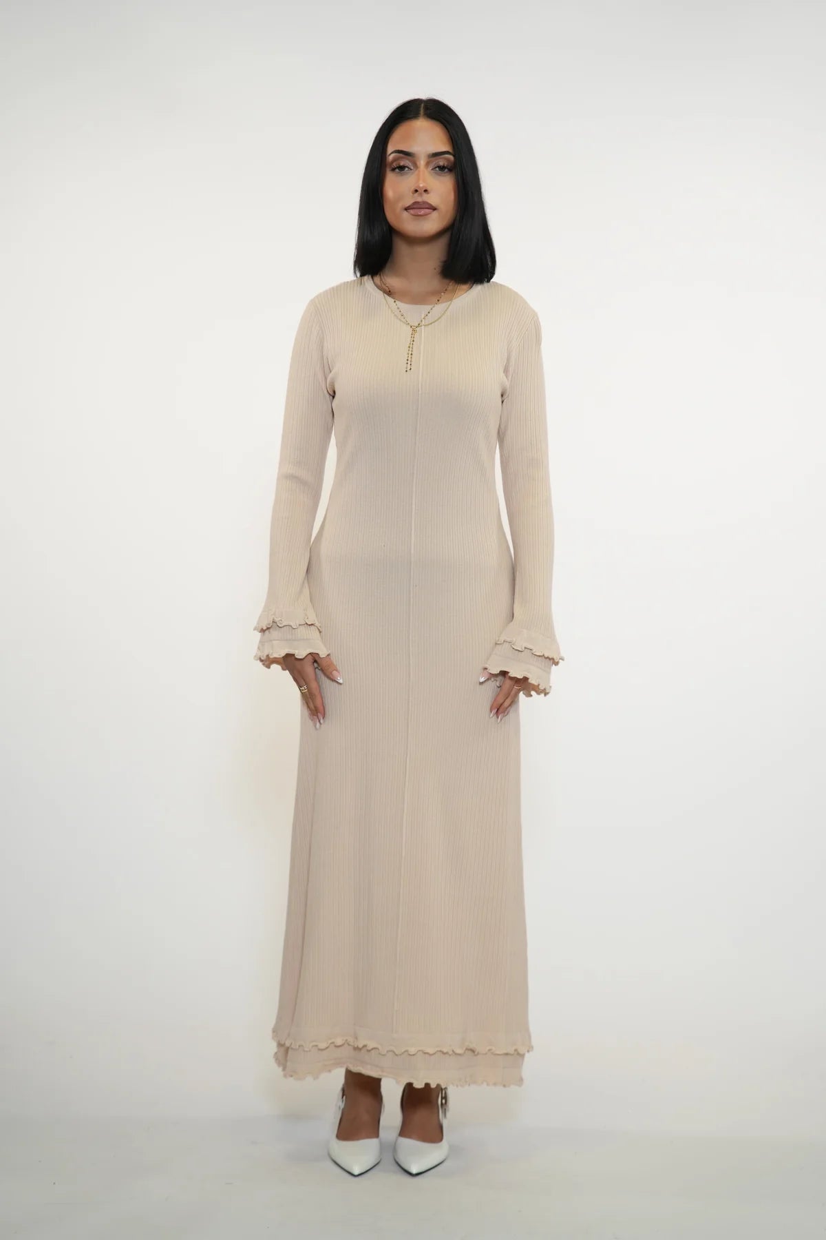 RUFFLED MAXI DRESS - BEIGE