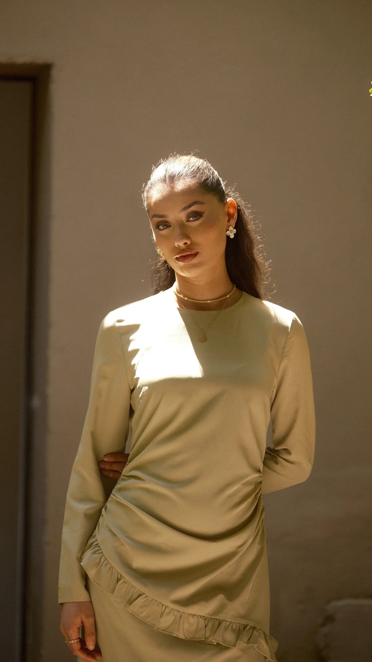 ROMANCE RUFFLE DRESS - MATCHA