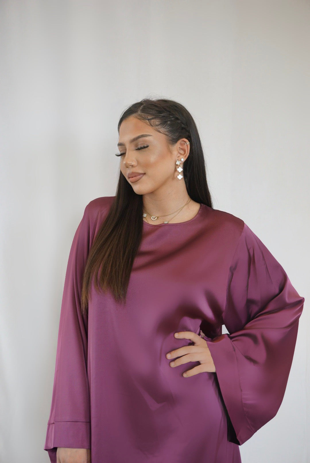 Dubai Satin Abaya - Berry