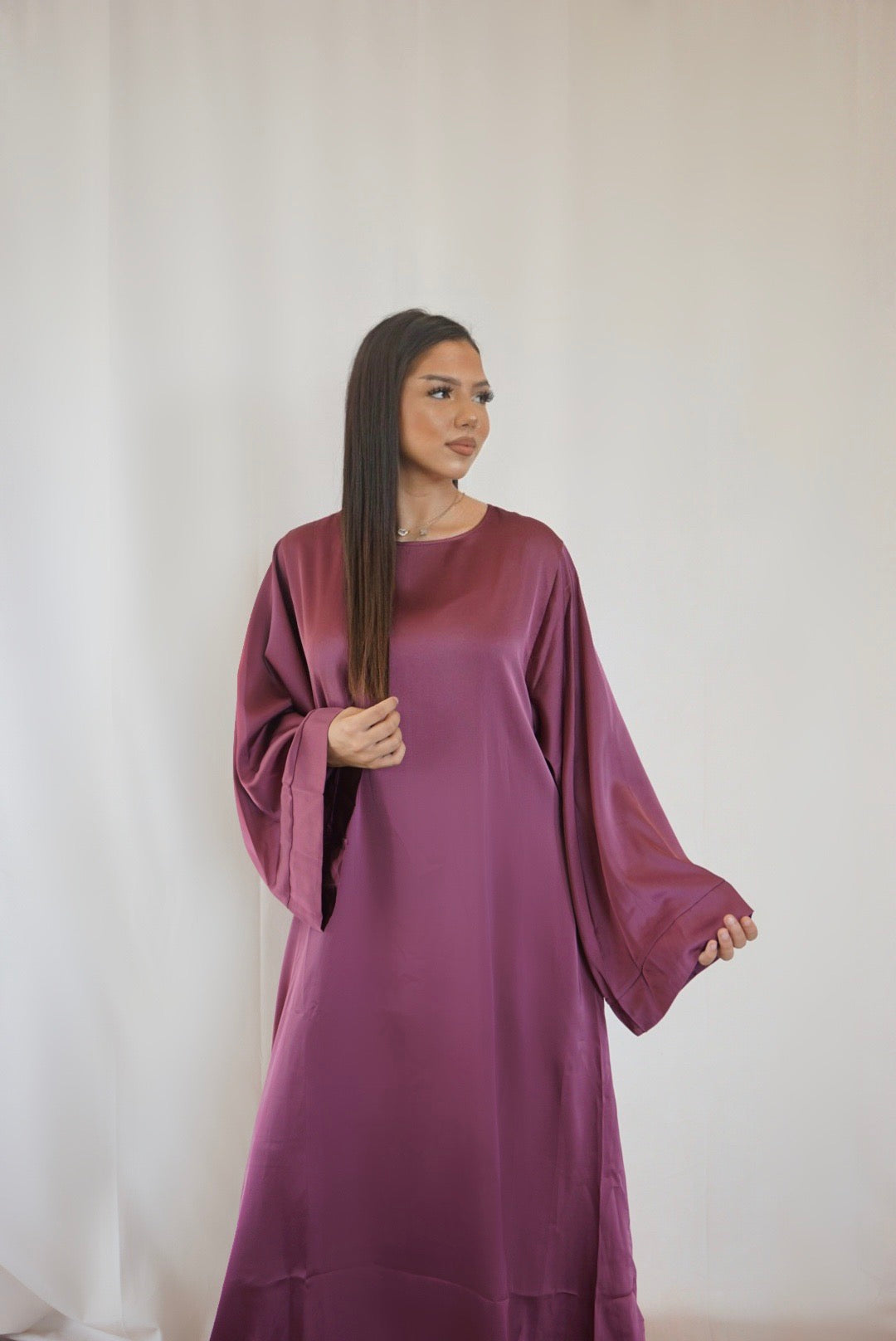 Dubai Satin Abaya - Berry